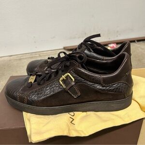Louis Vuitton Shoes Mens 11 Brown Leather Buckle BA0095 Low Top Designer Sneaker